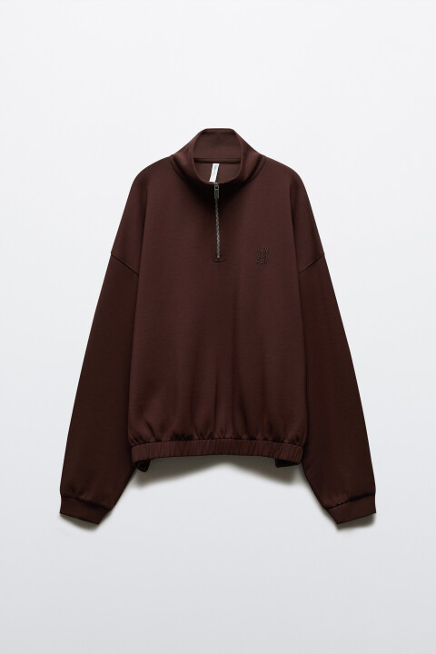 

Худи спортивная из модала с воротником-стойкой, Коричневый, Худи спортивная из модала с воротником-стойкой