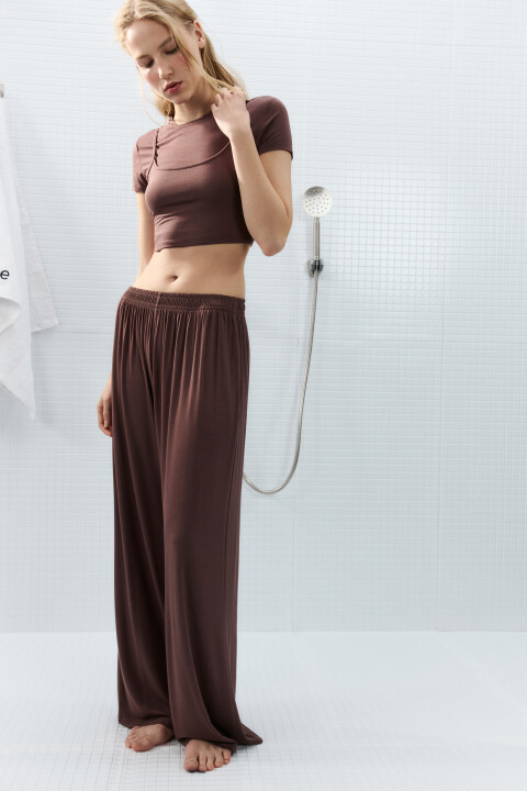 

Брюки домашние широкие, Коричневый, Брюки домашние широкие