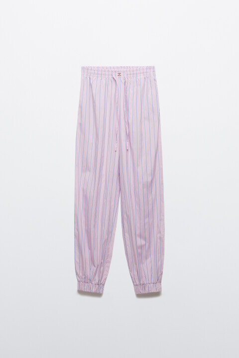 

Брюки-джоггеры домашние на завязках в полоску, Розовый, Брюки-джоггеры домашние на завязках в полоску