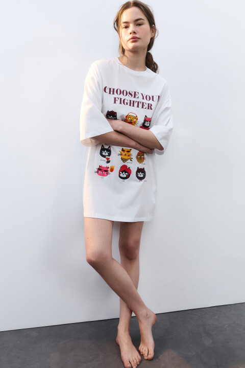 Платье-футболка домашнее хлопковое с принтом