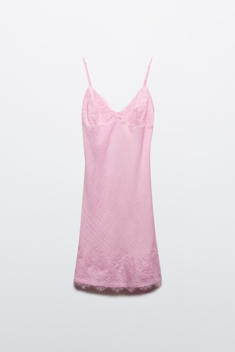 

Платье домашнее с атласной фактурой и кружевом, Розовый, Платье домашнее с атласной фактурой и кружевом