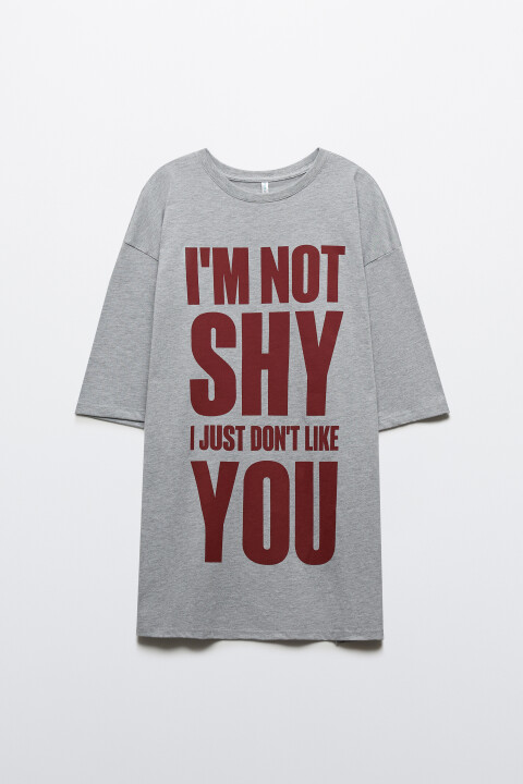 

Платье-футболка домашнее с принтом, Серый, Платье-футболка домашнее с принтом