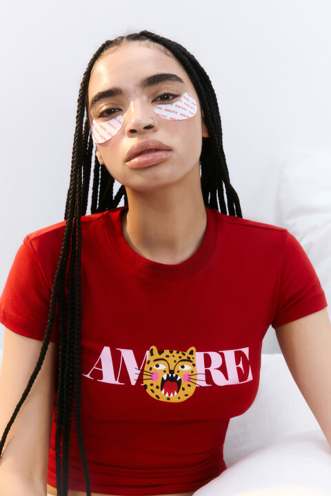 

Футболка домашняя облегающая с принтом, Красный, Футболка домашняя облегающая с принтом