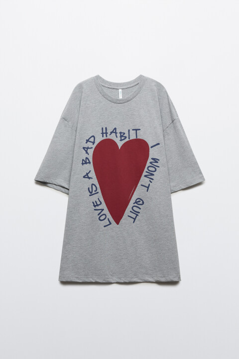 

Футболка домашняя свободная с принтом, Серый, Футболка домашняя свободная с принтом