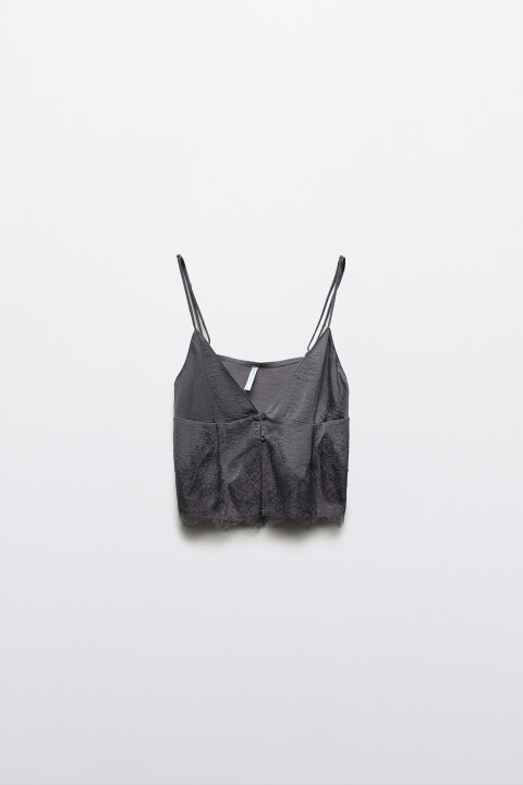 

Майка-топ домашняя с атласной фактурой и кружевом, Серый, Майка-топ домашняя с атласной фактурой и кружевом