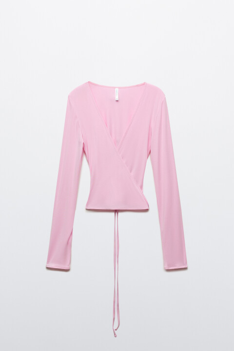 

Лонгслив домашний приталенный на завязках, Розовый, Лонгслив домашний приталенный на завязках