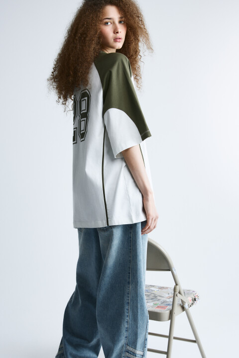 

Футболка-джерси оверсайз с принтом, Белый, Футболка-джерси оверсайз с принтом