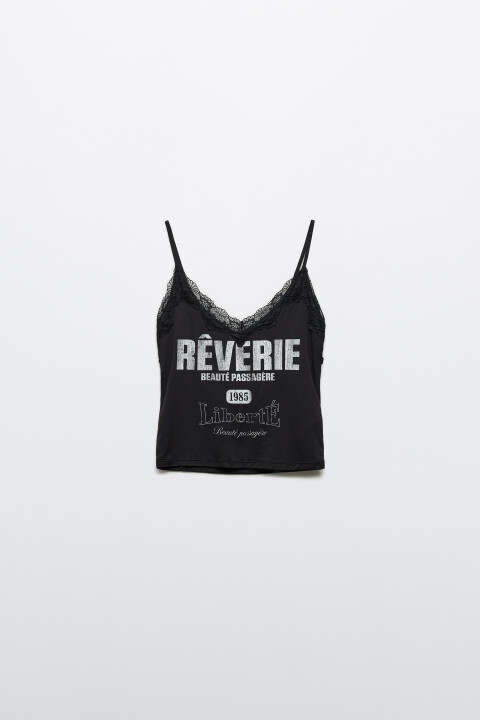 

Майка-топ с кружевной отделкой, Черный, майка-топ с кружевной отделкой