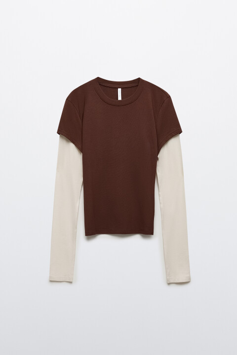 

Лонгслив полуприлегающий с футболкой, Серый, Лонгслив полуприлегающий с футболкой