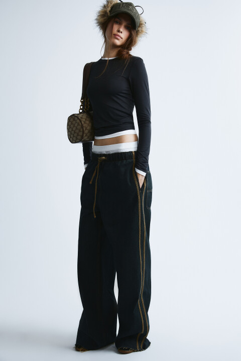 

Джинсы baggy fit с лампасами на завязке, Темный тинт, Джинсы baggy fit с лампасами на завязке