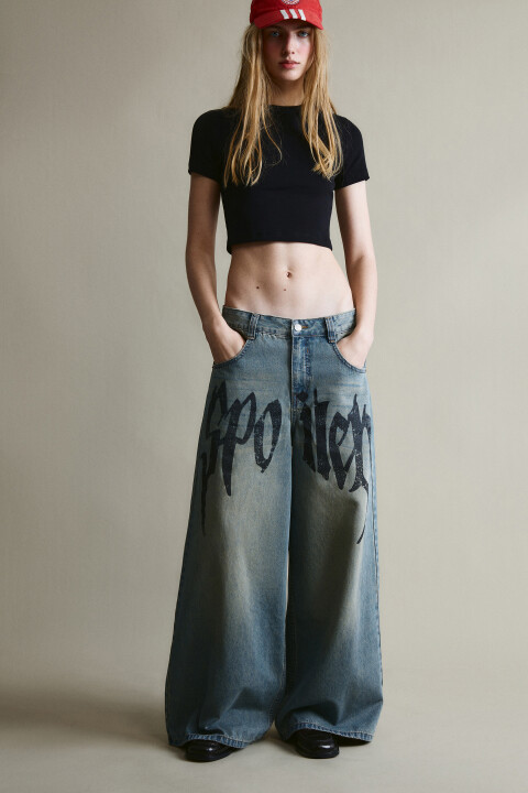 

Джинсы baggy fit с принтом, Синий, Джинсы baggy fit с принтом