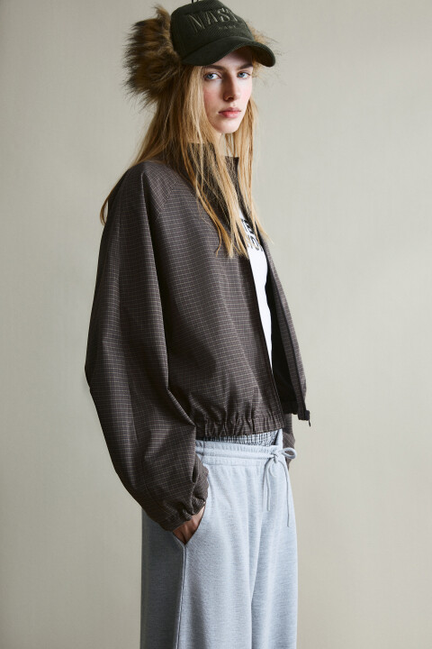 

Куртка-бомбер без капюшона в клетку, Мультиколор, Куртка-бомбер без капюшона в клетку