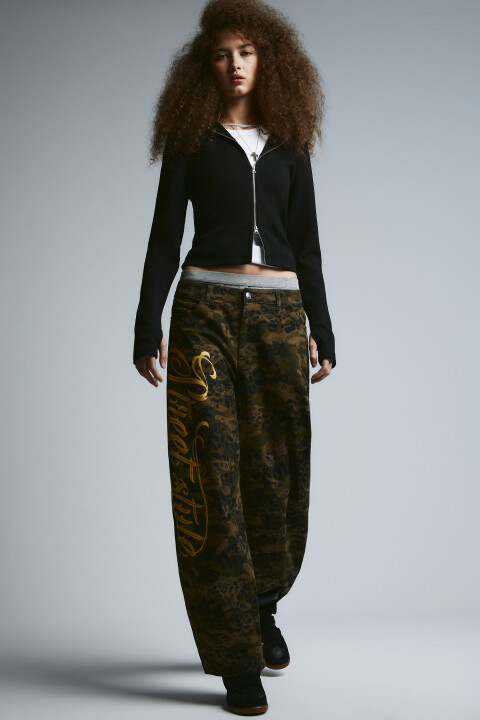 

Брюки широкие с леопардовым принтом, Зеленый, Брюки широкие с леопардовым принтом