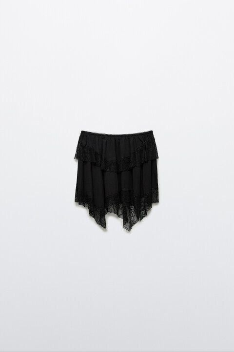

Юбка-мини асимметричная с кружевом, Черный, Юбка-мини асимметричная с кружевом