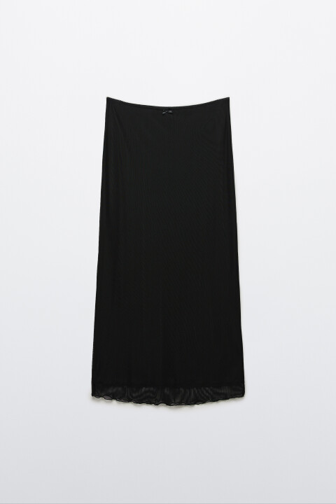 

Юбка миди из сетки с кружевом, Черный, Юбка миди из сетки с кружевом