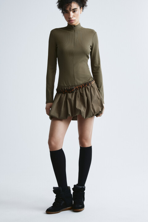 

Платье в рубчик с юбкой-баллон, Зеленый, Платье в рубчик с юбкой-баллон