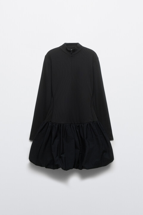 

Платье в рубчик с юбкой-баллон, Черный, Платье в рубчик с юбкой-баллон