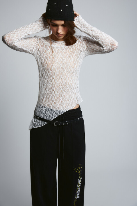 

Блузка кружевная с асимметричным низом и разрезом, Молочный, Блузка кружевная с асимметричным низом и разрезом