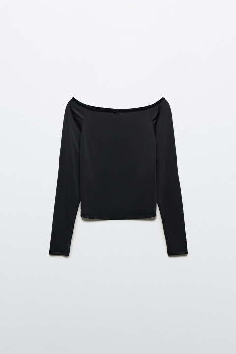 

Лонгслив облегающий с бантиком, Черный, Лонгслив облегающий с бантиком