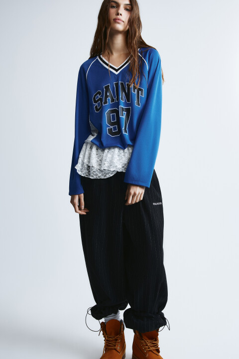 

Блузка-джерси oversize с кружевом, Синий, Блузка-джерси oversize с кружевом