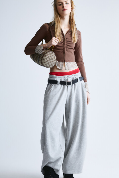 

Блузка укороченная на молнии с имитацией второго слоя, Коричневый, Блузка укороченная на молнии с имитацией второго слоя