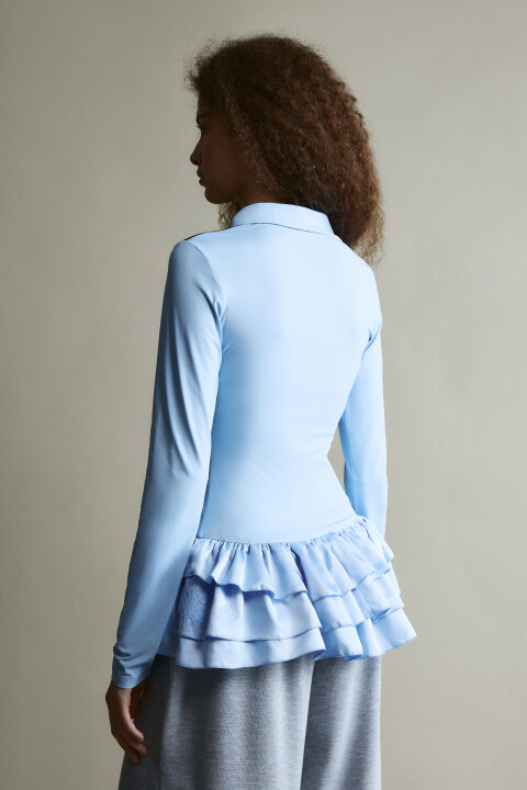 

Лонгслив с отложным воротником и баской, Голубой, лонгслив с отложным воротником и баской