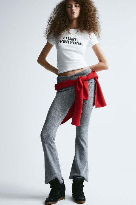 

Брюки клеш вязаные с широким поясом, Серый, Брюки клеш вязаные с широким поясом