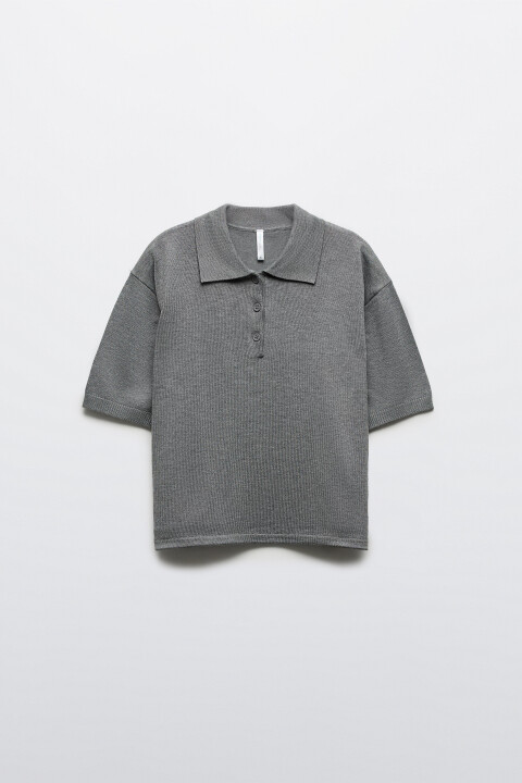 

Футболка-поло вязаная на пуговицах, Серый, футболка-поло вязаная на пуговицах