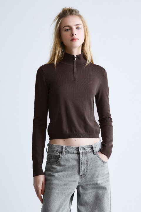 

Джемпер вязаный с воротником-стойкой, Коричневый, Джемпер вязаный с воротником-стойкой