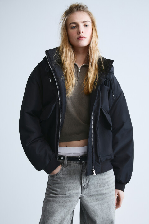 

Куртка свободного кроя с капюшоном, Черный, Куртка свободного кроя с капюшоном