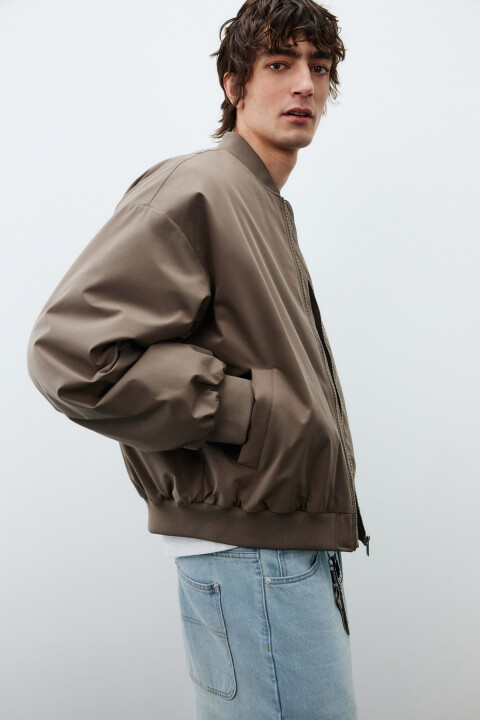 

Куртка-бомбер свободная с трикотажным воротником, Коричневый, Куртка-бомбер свободная с трикотажным воротником