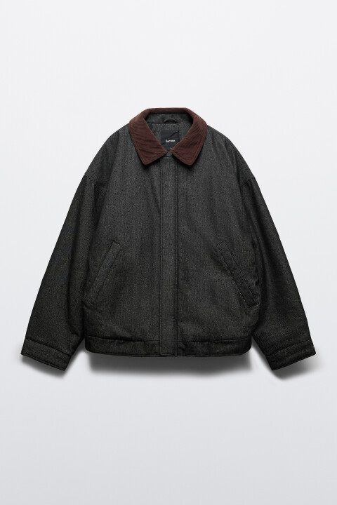 

Куртка-бомбер джинсовая с отложным воротником, Черный, Куртка-бомбер джинсовая с отложным воротником