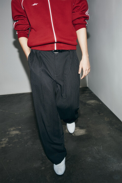 

Брюки wide leg со средней посадкой в полоску, Черный, Брюки wide leg со средней посадкой в полоску