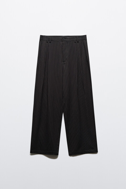 

Брюки wide leg со средней посадкой в полоску, Черный, Брюки wide leg со средней посадкой в полоску