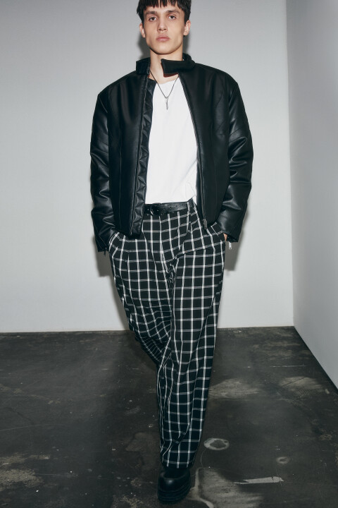 

Брюки wide leg со средней посадкой в клетку, Черный, Брюки wide leg со средней посадкой в клетку