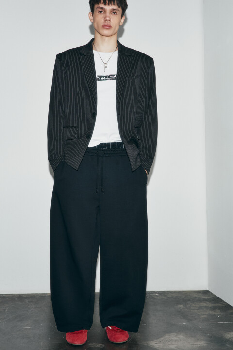 

Брюки трикотажные с имитацией второго слоя, Черный, Брюки трикотажные с имитацией второго слоя