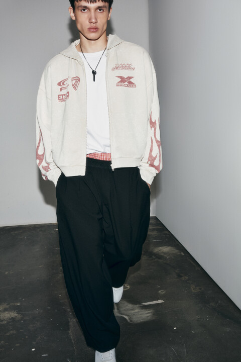 

Брюки wide leg со средней посадкой на резинке, Черный, Брюки wide leg со средней посадкой на резинке