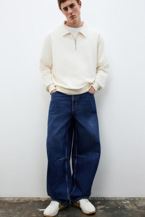 

Джинсы-баллон со средней посадкой укороченные, Голубой, Джинсы-баллон со средней посадкой укороченные