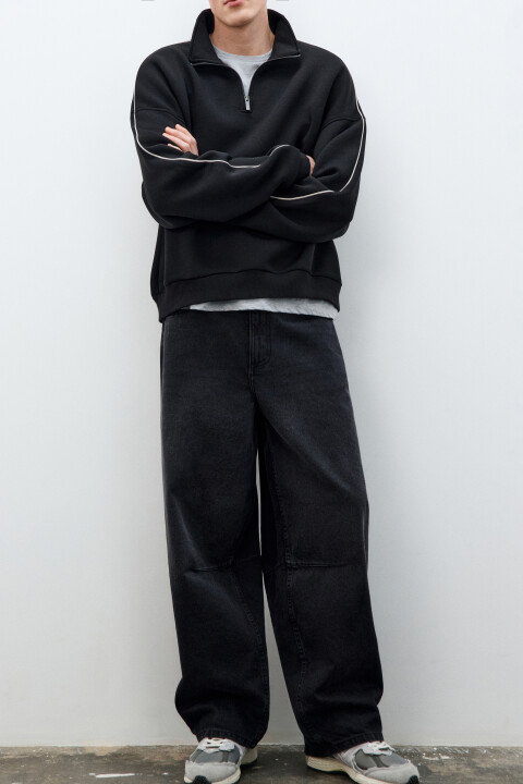 

Джинсы-баллон со средней посадкой укороченные, Черный, Джинсы-баллон со средней посадкой укороченные