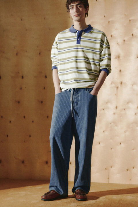 

Джинсы straight fit со средней посадкой в полоску, Синий, Джинсы straight fit со средней посадкой в полоску