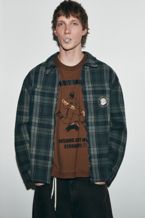 

Рубашка-овершот с принтом, Зеленый, Рубашка-овершот с принтом