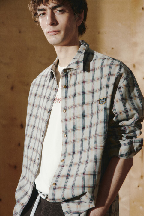 

Рубашка хлопковая клетчатая с вышивкой, Серый, Рубашка хлопковая клетчатая с вышивкой