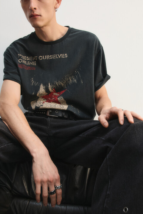 

Футболка хлопковая с принтом, Черный, Футболка хлопковая с принтом