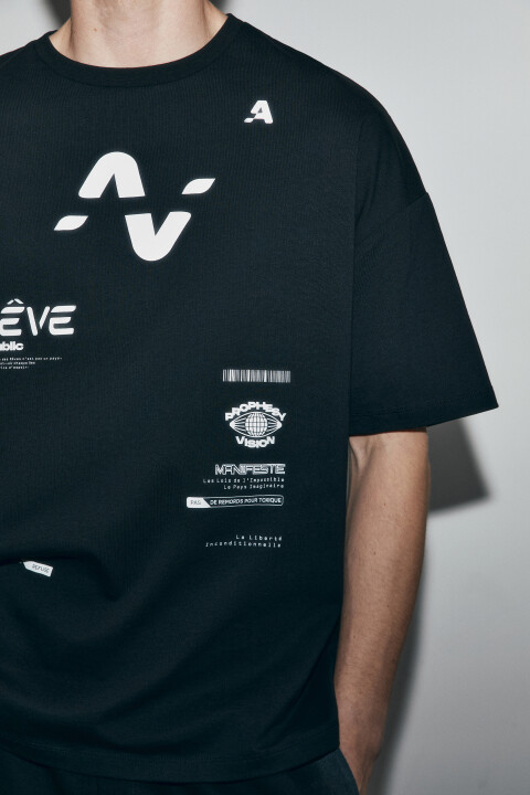 

Футболка oversize хлопковая с принтом, Черный, Футболка oversize хлопковая с принтом