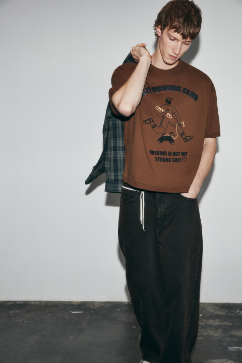 

Футболка хлопковая с вареным эффектом, Коричневый, Футболка хлопковая с вареным эффектом