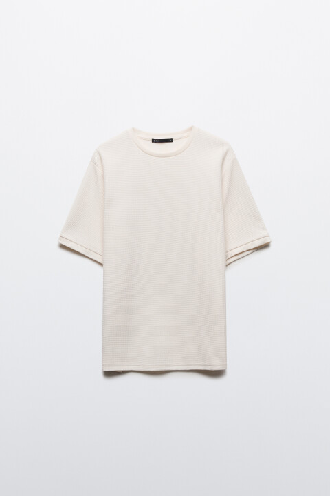 

Футболка прямая с вафельной фактурой, Бежевый, Футболка прямая с вафельной фактурой