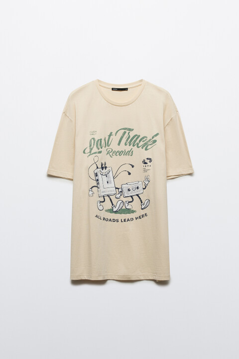 

Футболка хлопковая с принтом, Бежевый, Футболка хлопковая с принтом