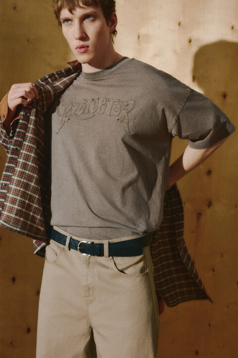 

Футболка хлопковая вареная с вышивкой, Бежевый, Футболка хлопковая вареная с вышивкой