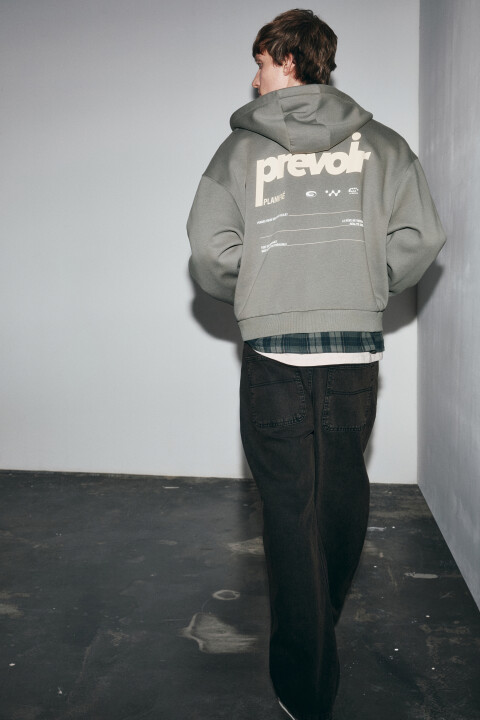 

Худи-зипка oversize с принтом, Серый, Худи-зипка oversize с принтом