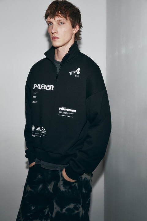 

Худи укороченная с молнией на груди, Черный, Худи укороченная с молнией на груди